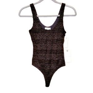 Nordstrom Leith Bodysuit Black Dressy Lace‎ Thong Pullon XXS NWT